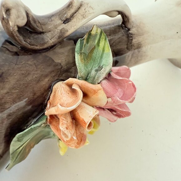 Capodimonte Bud Vase VTG Italian Dual Handles Flared Rim Applied Roses Floral - Picture 14 of 16